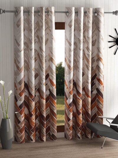 Home Sizzler Geometrical Eyelet Window Curtains – 5ft, Brown (Set of 2)