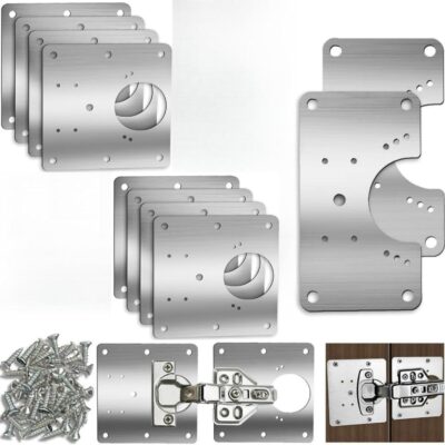 10 PCS Cabinet Hinge Repair Plate Kit – Stainless Steel Brackets with Mounting Screws for Kitchen Cupboards, Cabinets & Furniture