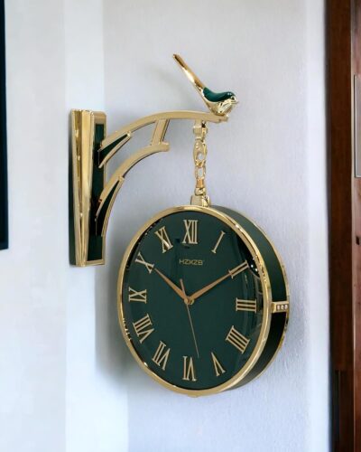 Classic Double Sided Industrial Wall Clock Outdoor Decor Antique Decor Office Wall Clock Silent Kitchen Wall Clock with 360 Degree Rotation (W5-Green)