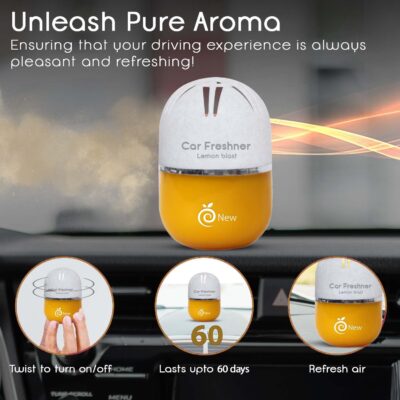 RefreshDrive Twist-Activated Car Gel Air Freshener - Lemon Blast - Pack 1, Long-lasting Fragrance up to 30 Days, Auto Scent Diffuser with Easy On-Off, Odor Eliminator for Car Interior
