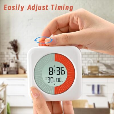 Digital Visual Timer,60-Minute Countdown Timer for Kids and Adults,LCD Screen Pomodoro Time Management Education Tool,Timer Clock Alarm 3-in-1 for Kitchen,School,Office,ADHD - White