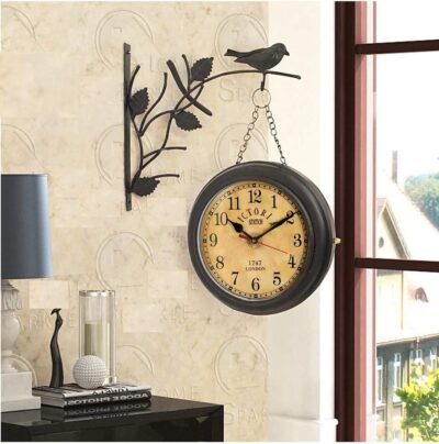 Metal 10 Inches Vintage Antique Double Sided Station Analog Clock (Black, Victoriya-Number)