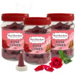Hari Darshan Rose Dhoop Cones | Organic, Non-Charcoal & Bamboo-Free | Long-Lasting Rose Fragrance for Pooja, Meditation, Yoga & Relaxation | Pack of 3 (125g Each, ~75 Cones per Jar)