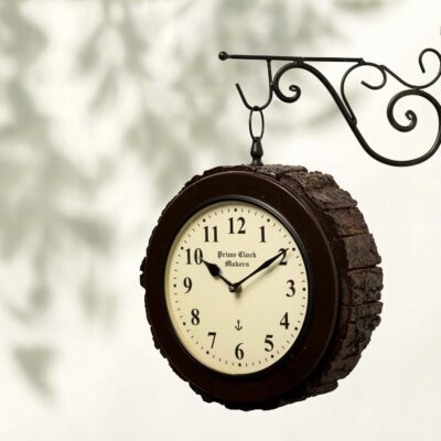 Elegant Wooden Round Double Sided | 2 Sided English and Roman Numbers Station Wall Clock for Living Room Home Decor Office Gifts
