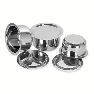 Sumeet Stainless Steel Tope Set with Lid | Induction & Gas Stove Friendly Cookware | 1L, 1.4L & 1.8L (Set of 3, Silver)