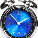 Analog Alarm Clock for Heavy Sleepers Loud Clock for Adults, Metal 4 Inches Twin Bell Table Clock with Backlight Alarm Clocks for Students Decoration Bedroom/Office (Blue Silver)