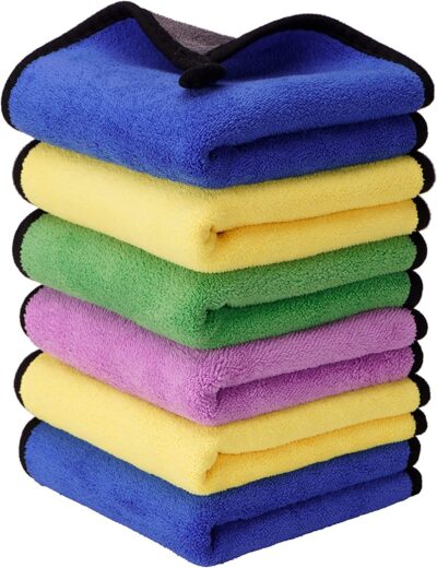Heavy Microfiber Cloth for Car Cleaning and Detailing, Double Sided, Microfiber Towel for Car & Bike,Super Soft Car Wash Cloth, 600 GSM (Size 40cm x 40cm) Pack of 6, Color: Mix