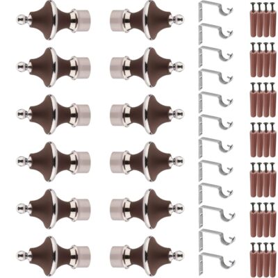 GRIVAN Stainless Steel Curtain Brackets with Designer Finials (Set of 6, Dark Brown)