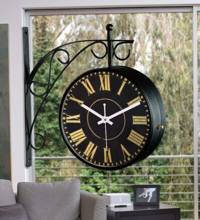 Vintage Abstract Theme Double Side Iron Railway Clock (Style2, 10 x 10 Inch)