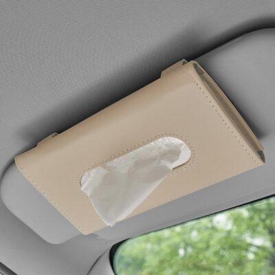 Pu Leather Car Sun Visor, Seat Side Pocket Back Seat Tissue Napkin Box Holder, Interior Car Accessories (Light Beige Plain, Sun Visor Type)