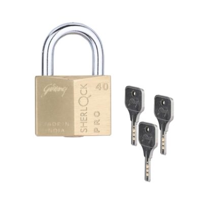 Godrej Sherlock Pro Padlock – 40mm Solid Brass, 3 Keys, Self-Locking, Double Locking, Rust-Resistant (1-Year Warranty)
