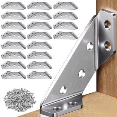 Serplex 20Pcs Stainless Steel Corner Connectors with 120 Screws – Heavy Duty Furniture Brackets