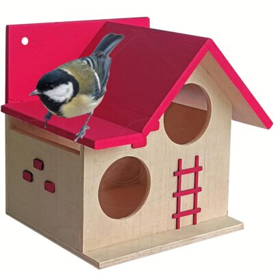 PetNest Wooden Bird House for Balcony & Garden – Hanging Bird Nest for Sparrows, Lovebirds, Hummingbirds & Small Birds | Made with 9 mm Russian Wood (Pink, DECO6)