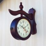 Retro Wooden Station Dubble Side Wall Clock, Home Decor, Office Decor Wall Clock,Analog,34W x 36H Centimeters