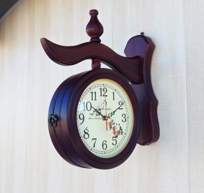Retro Wooden Station Dubble Side Wall Clock, Home Decor, Office Decor Wall Clock,Analog,34W x 36H Centimeters