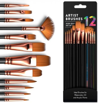 Eclet Craft Painting Brushes Set of 12 | Professional Round Pointed Tip Nylon Hair Brushes | For Acrylic, Watercolor & Oil Painting