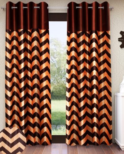 Home Sizzler Solid Patch Zigzag Print Door Curtains – Aqua, 7 Feet, Pack of 2