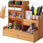 TOVIXY Wooden Pen Stand Desk Organizer | Pencil Holder & Stationery Organizer for Study Table & Office Desk | Brown