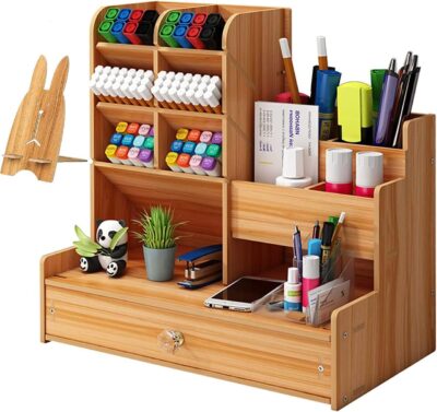 TOVIXY Wooden Pen Stand Desk Organizer | Pencil Holder & Stationery Organizer for Study Table & Office Desk | Brown