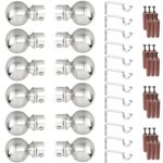 GRIVAN Stainless Steel Curtain Brackets with Finials – Silver, Pair of 6