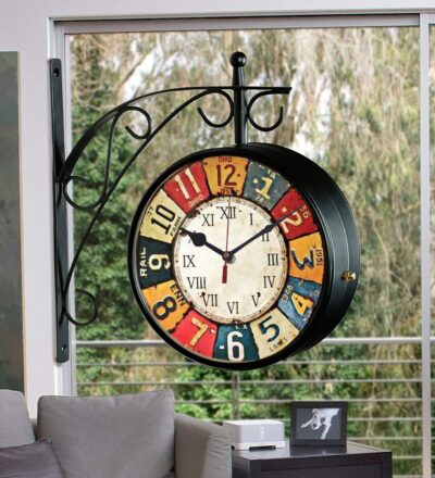 Abstract Theme Vintage Double Side Iron Railway Clock - Home/Kitchen (Style2, 10 x 10 Inch)