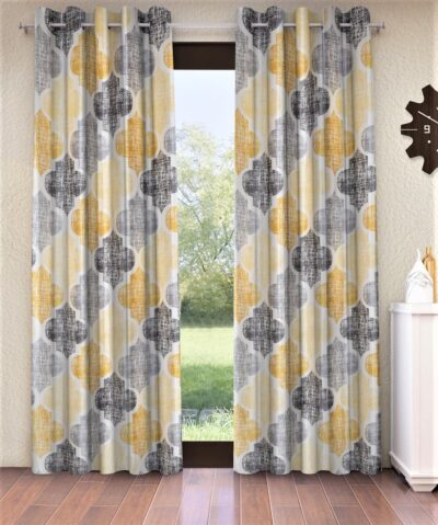 Home Sizzler Moroccan Motif Semi Sheer Door Curtains – 7 Feet, Yellow, Pack of 2