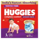 Complete Comfort Wonder Pants | Pant Style Baby Diapers Large Size, 128 Count | India's Fastest Absorbing Diaper, Prevents Diaper Rash, Ideal for 9 to 14 Kgs