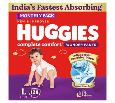 Complete Comfort Wonder Pants | Pant Style Baby Diapers Large Size, 128 Count | India's Fastest Absorbing Diaper, Prevents Diaper Rash, Ideal for 9 to 14 Kgs