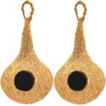 Coconut Shell Bird House with Hanging Hooks for Sparrows, Lovebirds & Small Birds (Pack of 2)