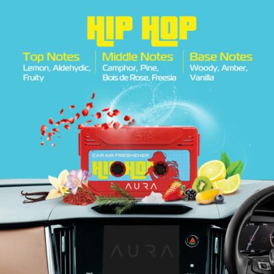 Aura Hip Hop Car Air Freshener – Cassette Style Dashboard Perfume | Long-Lasting Wooden Block Car Fragrance | Fresh Urban Vibe - 26g