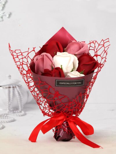TIED RIBBONS Artificial Rose Flower Bouquet | 7 Silk Roses | Valentine’s Day, Anniversary & Birthday Gift for Girlfriend, Boyfriend, Husband, Wife | Home & Room Décor | Multicolor, 23 cm