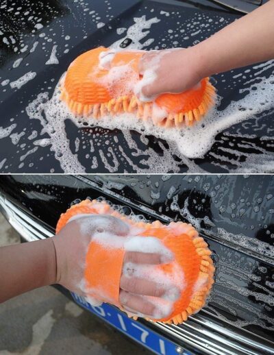 Car Cleaning Brush Cleaner Tools Microfiber Super Clean Car Windows Cleaning Sponge Chenille Coral Fleece Cloth Towel Car Wash Gloves Auto Washer (Multicolor, 1Pc)