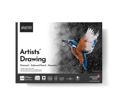 BRUSTRO Artist Drawing Glued Pad | A4, 200 GSM, 24 Sheets | Natural Grain Paper for Charcoal, Colored Pencils, Gouache, Pen, Pastels & Ink | Acid-Free