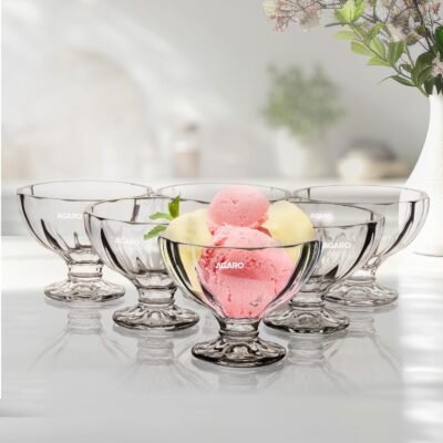 AGARO Glass Elegant Ice Cream Bowl – 140 ml, Set of 6 (Transparent)