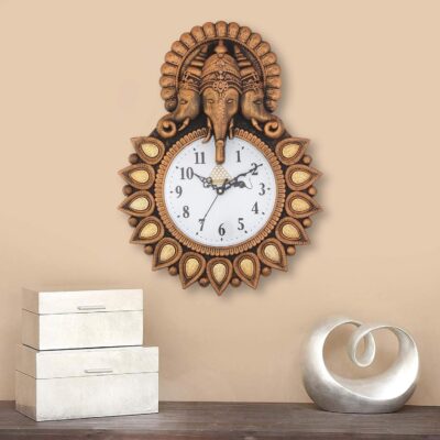 Premium Plastic Designer Stones Ganesha Wall Clock for Home and Office Décor, Living Room, Bedroom (Copper, 12 Inch) Analog