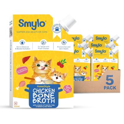 Smylo Summer Cooler – Hydration Rich Chicken Bone Broth for Cats | Collagen, Omega 3 & 6 | Natural Food Topper & Cat Supplement (100 ml x 5 Packs)