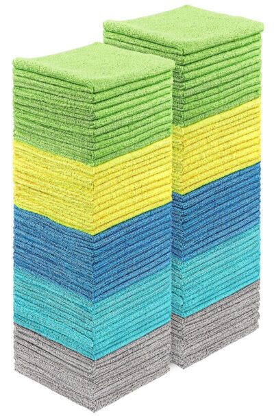 Showstopper Microfiber Cleaning Cloths 100 Pack,Highly Absorbent Cleaning Towels,Lint Free & Scratch-Free Cleaning Rags for House,Kitchen & Car,Multi-Color Microfiber Towels 11.5x11.5 inch