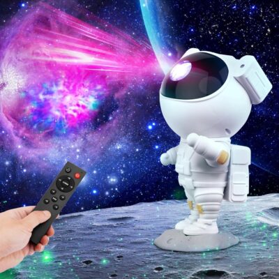 Storio Astronaut Galaxy Projector Night Light with Remote – 360° Adjustable, White