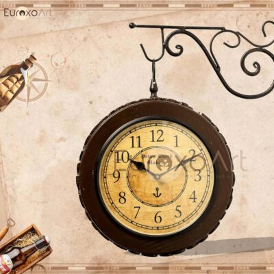 Elegant Wooden Round Double Sided | 2 Sided English and Roman Numbers Station Wall Clock for Living Room Home Decor Office Gifts