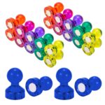 Homeaura Strong Fridge Magnets | 24 Colorful Magnetic Thumb Tacks | Super Strong Holding Power for Whiteboard, Office, Kitchen & Home Organization