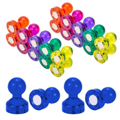 Homeaura Strong Fridge Magnets | 24 Colorful Magnetic Thumb Tacks | Super Strong Holding Power for Whiteboard, Office, Kitchen & Home Organization