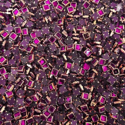 INDIKONB Kundan Glass Fitting Stones | 4mm Square Glass Embellishments | Magenta Color | For Craft, Embroidery, Jewelry & Decorative Projects