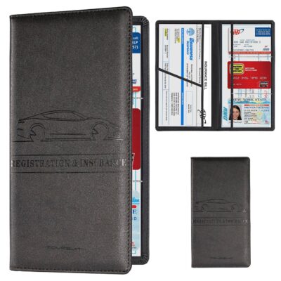 Car Registration and Insurance Card Holder, Vehicle License Document Glove Box Compartment Organizer, Interior Car Accessories for Women Men Teens (Black) Faux Leather, Automobiles