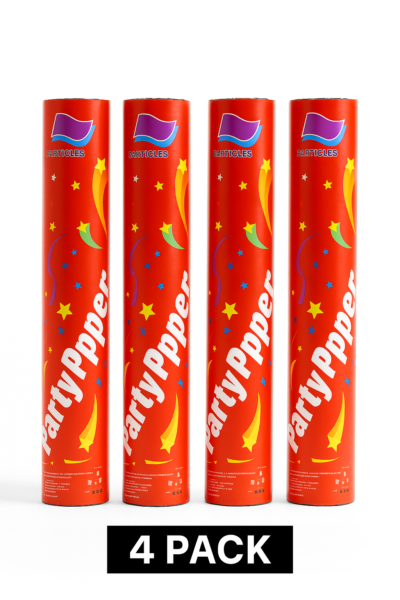 Party Popper 4-Pack | Set of 4 Confetti Shooters | 30 cm Celebration Poppers for Parties, Weddings & Festivals