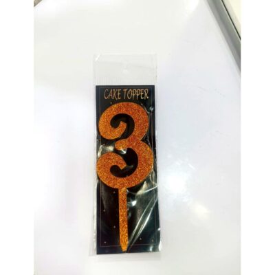 Glitter Cake Topper | Number 3 | Golden Sparkling Birthday Decoration