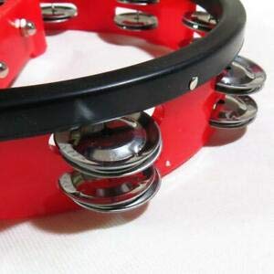 Tambourine Rattle w/Steel Jingles Musical Instrument Parts for Drum Red