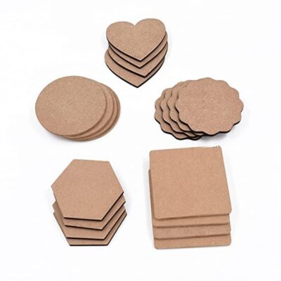 Alvika - DIY Coasters - MDF Plain Wooden Coasters in Mixed Shapes - Cutouts for Painting, Wooden Craft Board for Resin Art & Fluid Art, Decoupage, Mandala Art, Pyrography - Set of 20