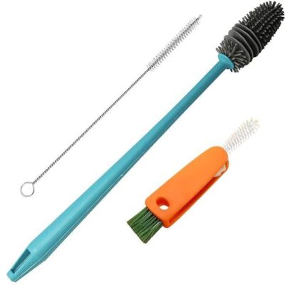 Bottle Cleaning Brush Set, Long Handle Silicone Cleaner Brushes Lid Cup Brush +3pcs Scratch Free Silicone Bottle Cleaner and Bristle Wire Straw Cleaner, Dishwasher Safe(Multi Color)
