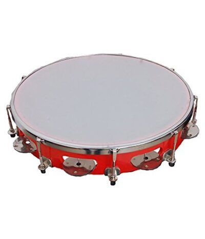 Sai Musicals Tambourine/Kanjira/Dafali Hand Percussion Musical Instrument Fiber Daffli - Red- 2 - With head