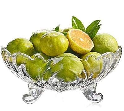 OSTUMBLI Crystal Glass Fruit Bowl | Elegant Transparent Serving Bowl for Fruits, Salads & Snacks | Decorative Dining Tableware Centerpiece